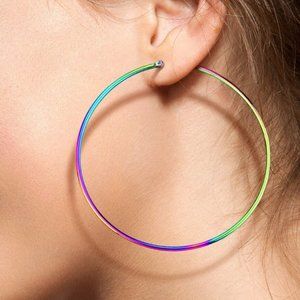 Rainbow Large hoops, Big Neon hoop earrings, Big thin hoops, Multicolor hoops